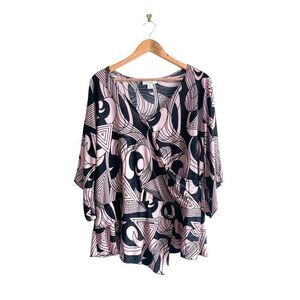 Dressbarn Tunic Top Pink Black Women's Size 2X V-Neck Stretch